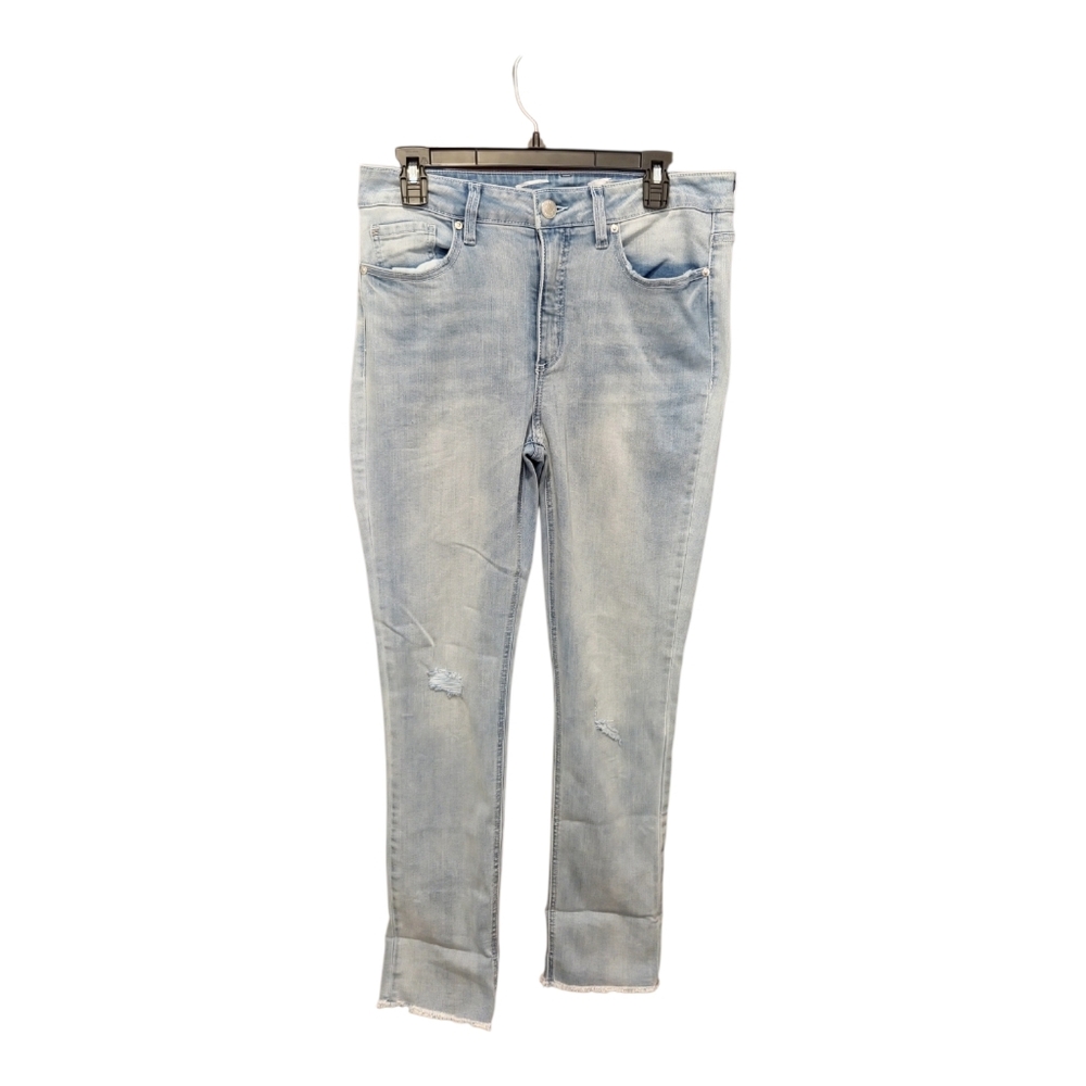 Seven7 High Rise Slim Straight Frayed Hem Stretch Jeans Size 10‎ Light Wash